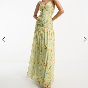 ASOS DESIGN cami ruched pleated maxi dress in floral print